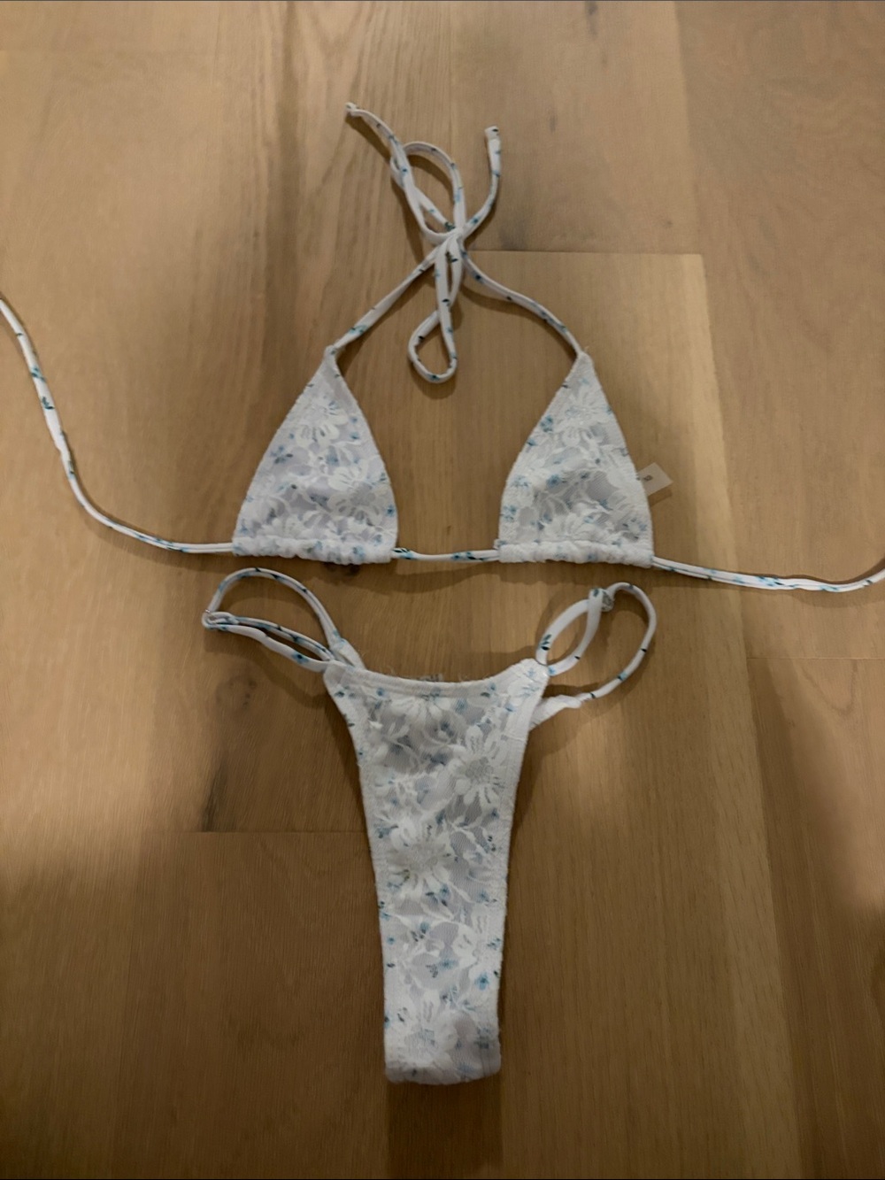 White Floral Lace Triangle Bikini Set